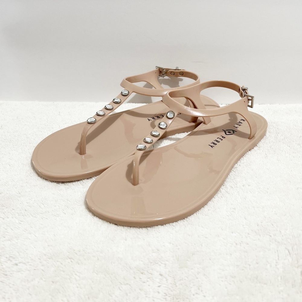 Katy Perry Jelly Stud Taupe Rhinestone Slingback Sandals Summer Beach Coquette 8